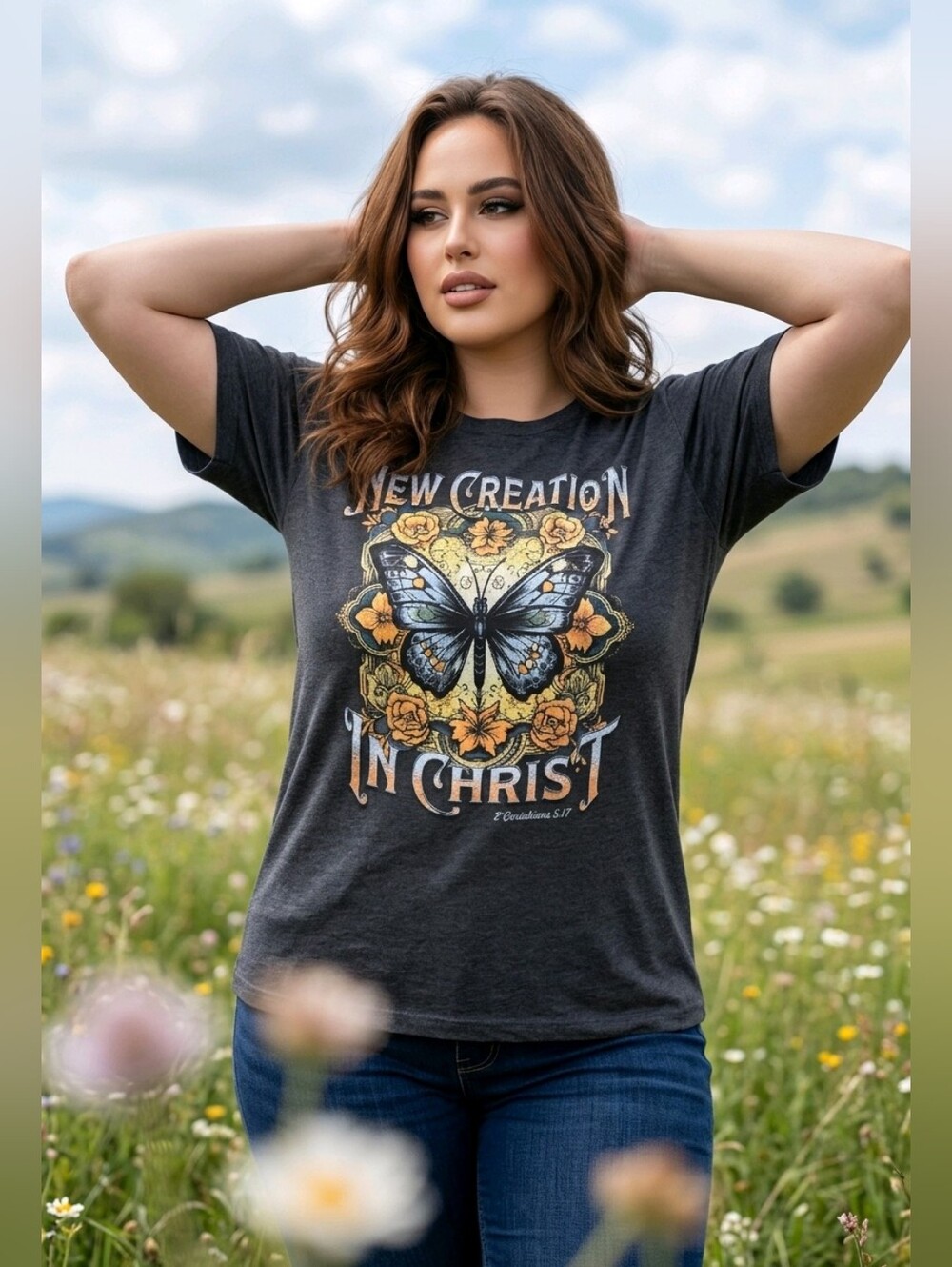 Love & Faith Women's Charcoal 'New Creation in Christ' Graphic Tee - XL